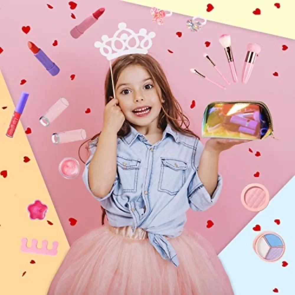 Kids Cosmetic Kit Set for Little Girls Washable Play Makeup With Bag